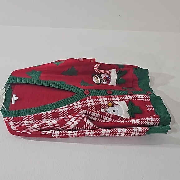 Christmas Sweater Cardigan Snowman Cany Cane Size L NWT - Picture 2 of 9